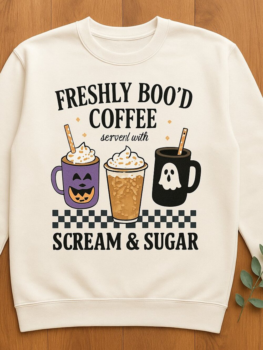 Freshly Boo’d Coffee Halloween Crewneck Sweatshirt, Scream & Sugar Fall Coffee